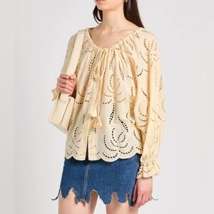 Ottod'Ame Women's Blouse Eyelet Butter Yellow Cottagecore Top